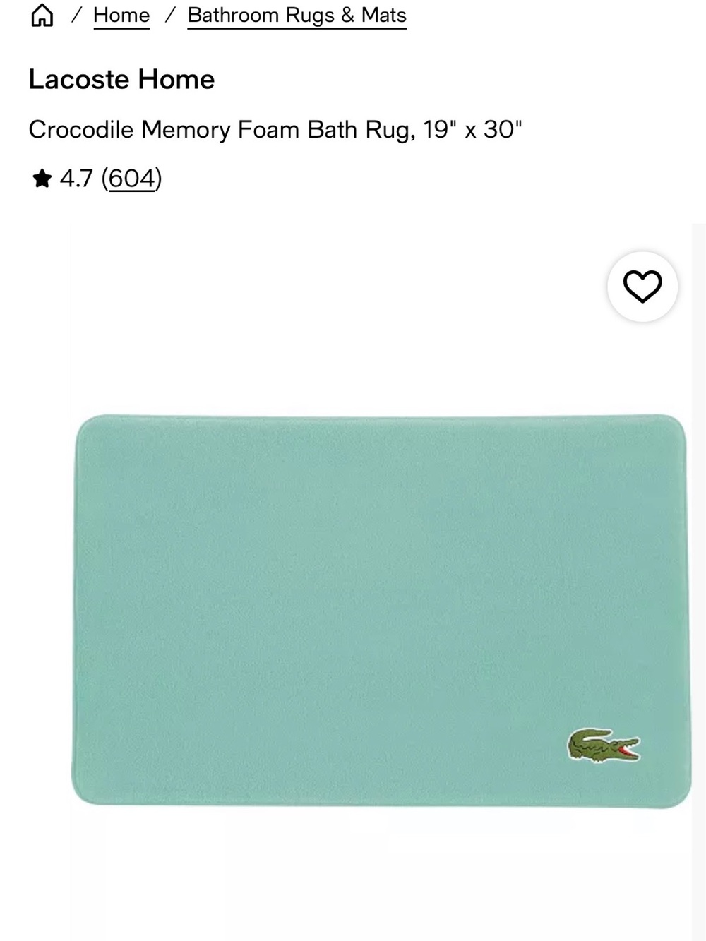 Lacoste  Crocodile Memory Foam Bath Rug NWT